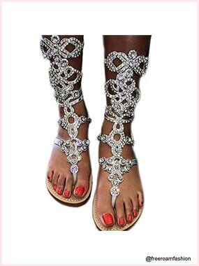 Rhinestone Gladiator Sandals Flat Sandals for Women Summer Beach